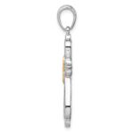 De-Ani Sterling Silver Rhodium-Plated Diamond-Cut Rounded Cross with 14k Accent Pendant - Image 2