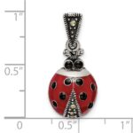 Sterling Silver Antiqued Marcasite Enameled Ladybug Pendant - Image 3