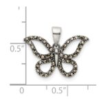Sterling Silver Antiqued Polished Marcasite Butterfly Pendant - Image 3