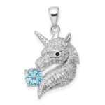 Sterling Silver Rhodium-plated Polished CZ Unicorn Pendant
