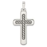 Sterling Silver Polished & Antiqued Textured Center Cross Pendant