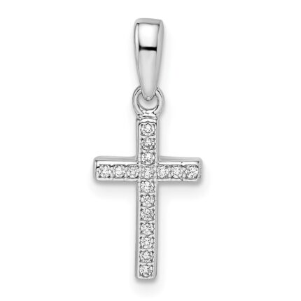 Sterling Silver Rhodium-plated CZ Cross Pendant