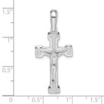 Sterling Silver Rhodium-plated Polished and Laser Crucifix Pendant - Image 3