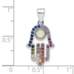 Sterling Silver Rhodium-plated Multicolor CZ & Synthetic Opal Hamsa Pendant - Image 3