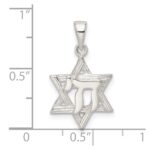 Sterling Silver Polished and D/C Star of David w/Chai Pendant - Image 3