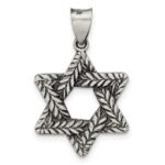 Sterling Silver Antiqued and Textured Solid Star of David Pendant