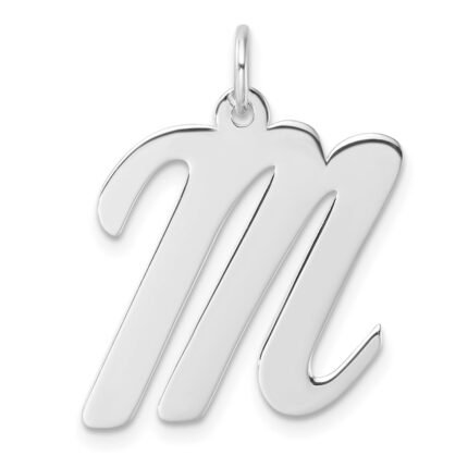 Large Sterling Silver Rhodium-plated Script Letter M Initial Charm