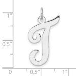 Large Sterling Silver Rhodium-plated Script Letter T Initial Charm - Image 4