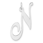 Large Sterling Silver Rhodium-plated Fancy Script Letter N Initial Charm