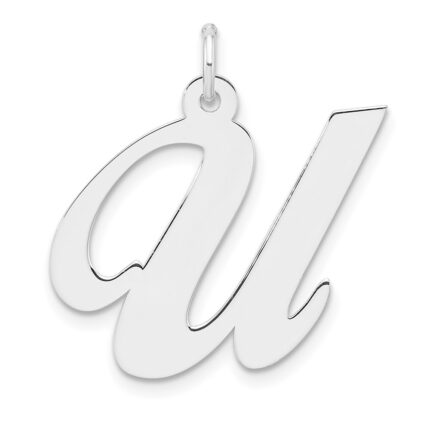 Large Sterling Silver Rhodium-plated Fancy Script Letter U Initial Charm