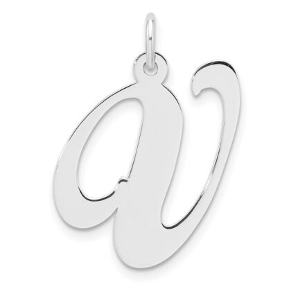 Large Sterling Silver Rhodium-plated Fancy Script Letter V Initial Charm