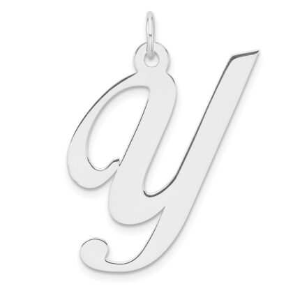 Large Sterling Silver Rhodium-plated Fancy Script Letter Y Initial Charm