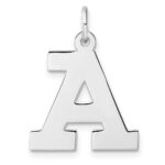 Large Sterling Silver Rhodium-plated Block Letter A Initial Charm