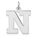Large Sterling Silver Rhodium-plated Block Letter N Initial Charm