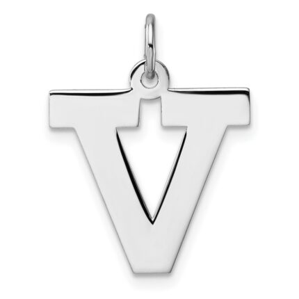 Large Sterling Silver Rhodium-plated Block Letter V Initial Charm