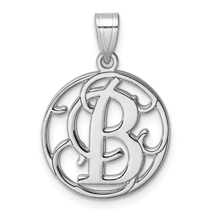 Small Sterling Silver Rhodium-plated Fancy Script Letter B Initial Pendant