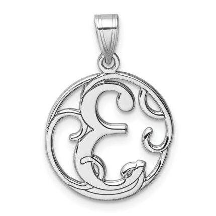 Small Sterling Silver Rhodium-plated Fancy Script Letter E Initial Pendant
