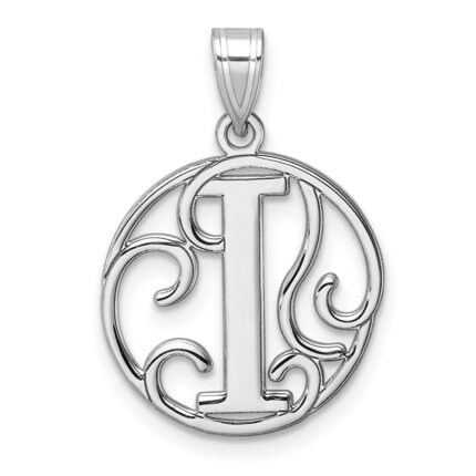 Small Sterling Silver Rhodium-plated Fancy Script Letter I Initial Pendant