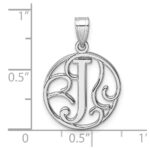 Small Sterling Silver Rhodium-plated Fancy Script Letter J Initial Pendant - Image 4