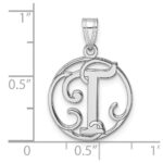 Small Sterling Silver Rhodium-plated Fancy Script Letter T Initial Pendant - Image 4