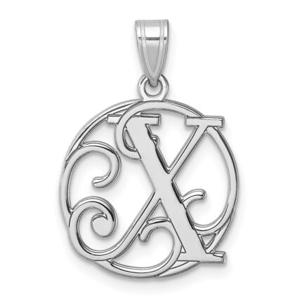 Small Sterling Silver Rhodium-plated Fancy Script Letter X Initial Pendant