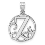 Small Sterling Silver Rhodium-plated Fancy Script Letter Z Initial Pendant