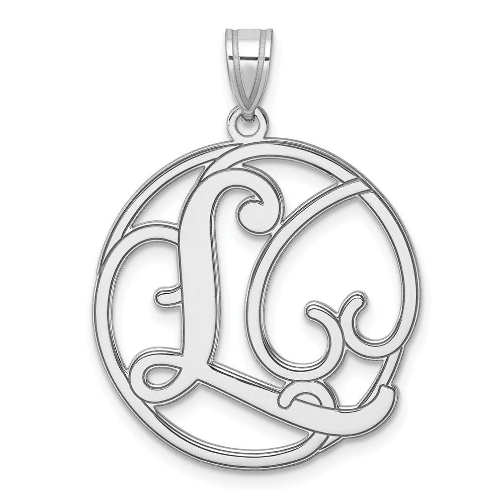 QC11258L.jpg Large Sterling Silver Rhodium-plated Fancy Script Letter L Initial Pendant - Image 1