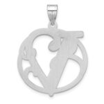 Large Sterling Silver Rhodium-plated Fancy Script Letter V Initial Pendant - Image 3