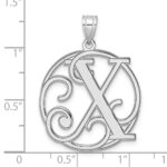 Large Sterling Silver Rhodium-plated Fancy Script Letter X Initial Pendant - Image 4
