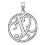 Large Sterling Silver Rhodium-plated Fancy Script Letter Y Initial Pendant