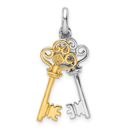Sterling Silver Rhodium and Gold-tone 2 Piece Dangle Key Pendant