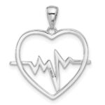 Sterling Silver Rhodium-plated Heartbeat Heart Pendant - Image 3
