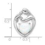 Sterling Silver Rhodium-plated Created Opal Mother/Child Heart Slide - Image 4