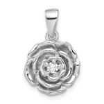 Sterling Silver Rhodium-plated CZ Flower Pendant