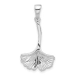 Sterling Silver Rhod-Plated Polished Grooved Ginkgo Leaf Pendant