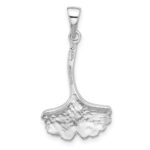 Sterling Silver Rhod-Plated Polished Grooved Ginkgo Leaf Pendant - Image 3