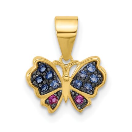 SS Gold-tone Black Rh-plated Blue Nano Crystal/ .02Lab Cr. Ruby Pendant