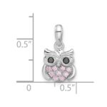 Sterling Silver Rhodium-plated Pink/Black CZ Owl Pendant - Image 4