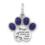 Sterling Silver Rhodium-plated Lapis Lazuli Enamel Paw Print Pendant