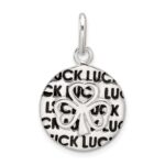 Sterling Silver Polished Enamel Luck with Clover Round Pendant