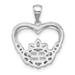 Sterling Silver w/ 14k accent Rhodium-plated CZ Heart Claddagh Pendant - Image 3
