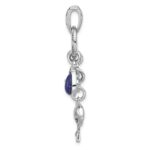Sterling Silver Rhodium-plated Antiqued Lapis Lazuli Dolphin and Starfish Pendant - Image 2