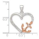 Sterling Silver Rose-tone Polished CZ Anchor Heart Pendant - Image 4