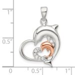 Sterling Silver Rose-tone Polished CZ Dolphin Heart Pendant - Image 4