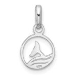 Sterling Silver Rhodium-plated Whale/Dolphin Tail Circle Pendant - Image 3