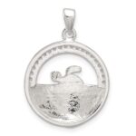 Sterling Silver Polished Blue Enamel and CZ Sea Turtle Circle Pendant - Image 3