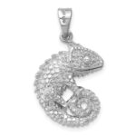Sterling Silver Rhodium-plated Polished and Textured 3D Chameleon Pendant - Image 3