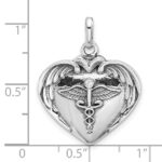 Sterling Silver Rh-plated Caduceus Heart and Wings CZ Oxidized Pendant - Image 4