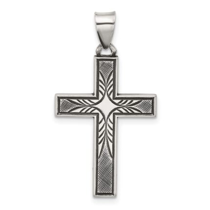Sterling Silver Antiqued Solid Textured Cross Pendant