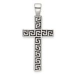 Sterling Silver Polished and Antiqued Greek Key Latin Cross Pendant